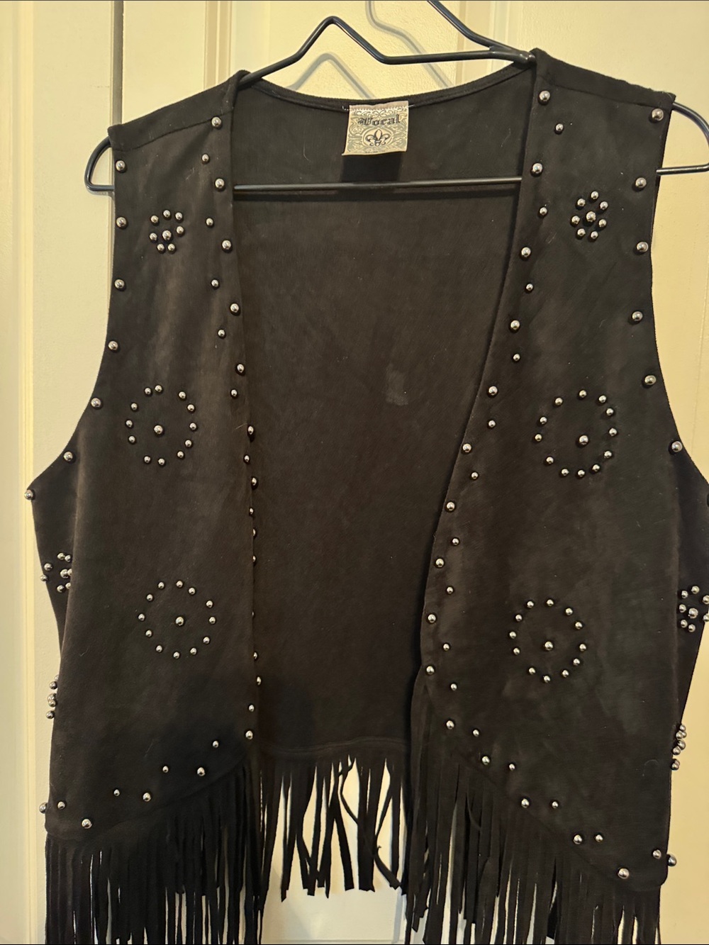Black Studded Super Soft Faux Suede Fringe Vest
